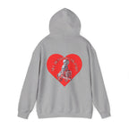 Skull and Heart Hoodie, gothic skull sweat-shirt, warm pullover, skull art, Romantic Skull Sweatshirt, Sweatshirt color, Edgy Love Skull Sweatshirt , design drawn by artist