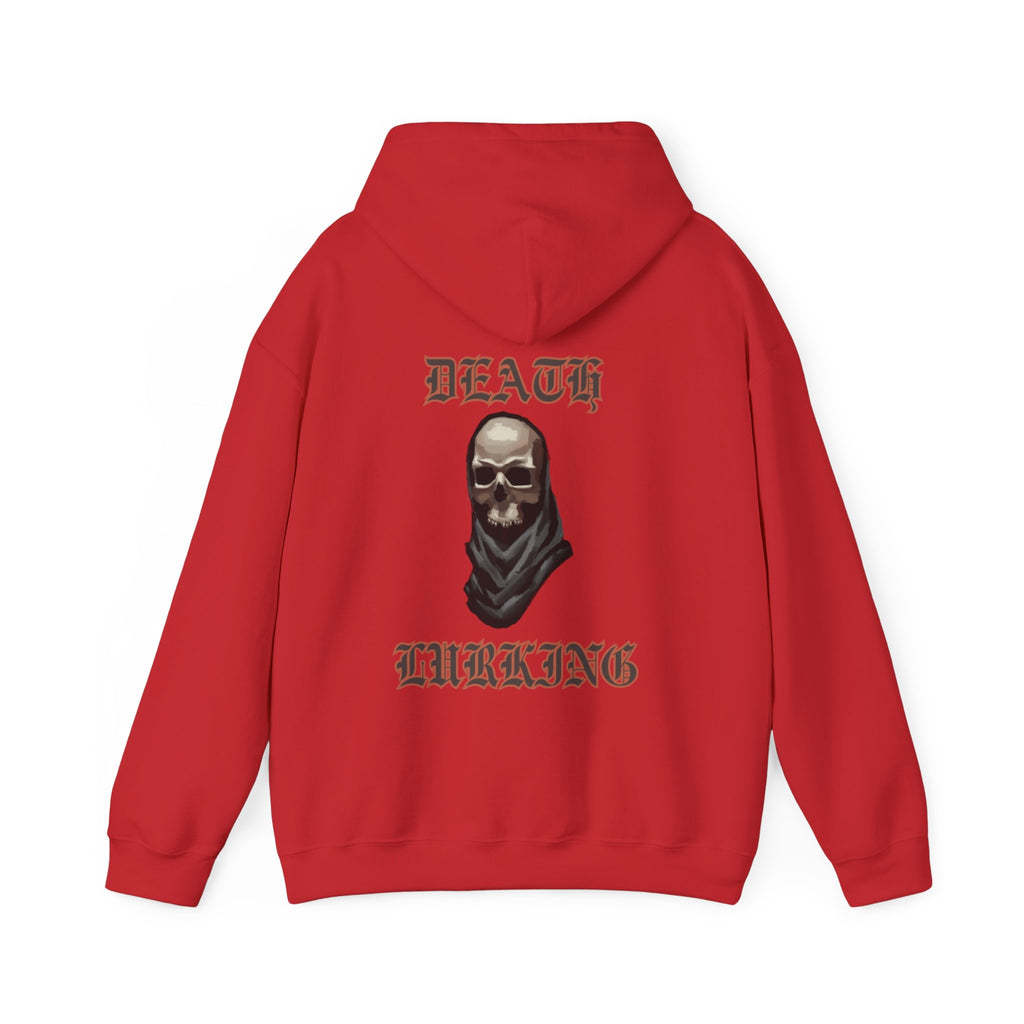 Death lurking hoodie, edgy skull art Hoodie, gothic skull sweat-shirt, warm pullover, mysterious skull art, Skull and mask Hoodie, design drawn by artist
