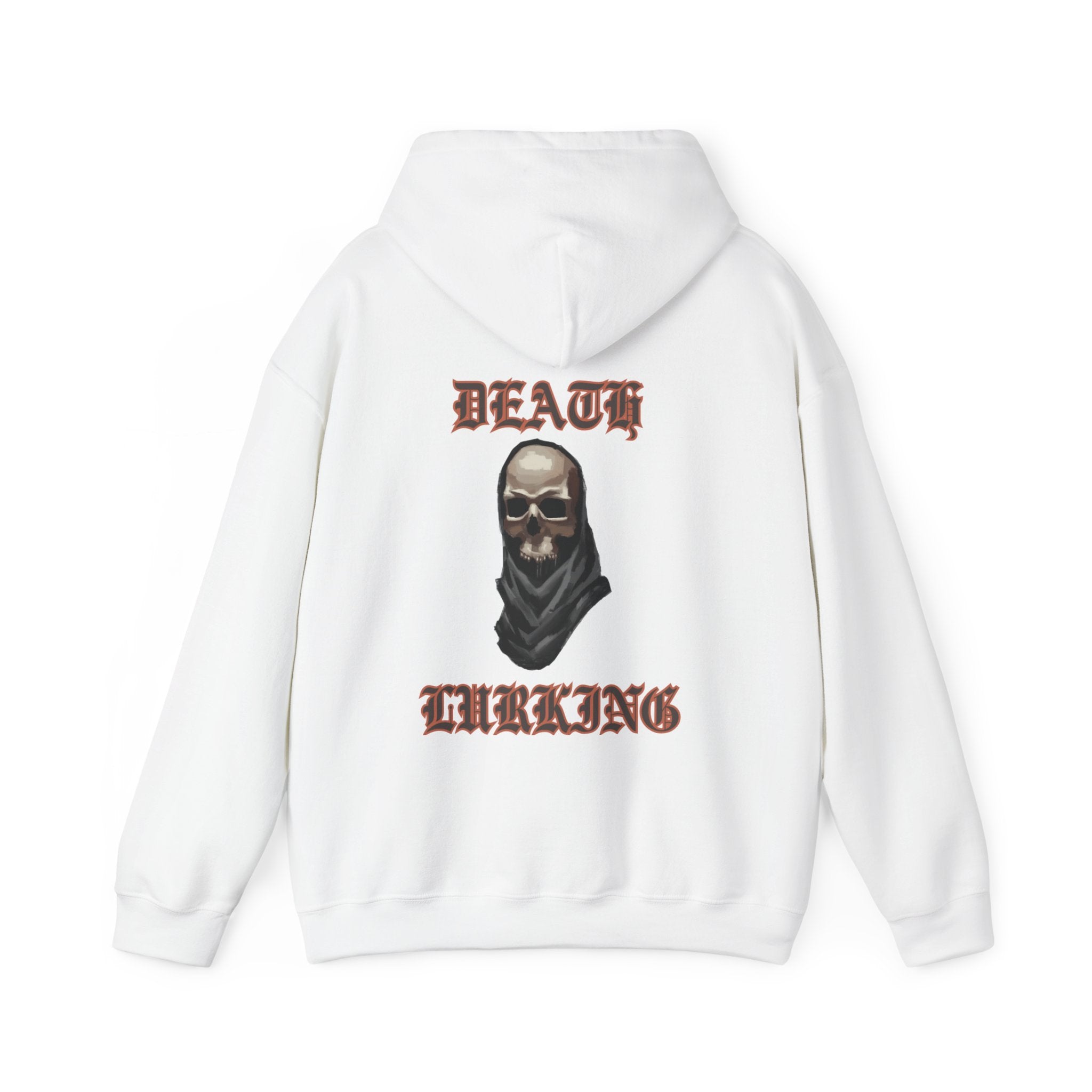 Death lurking hoodie, edgy skull art Hoodie, gothic skull sweat-shirt, warm pullover, mysterious skull art, Skull and mask Hoodie, design drawn by artist