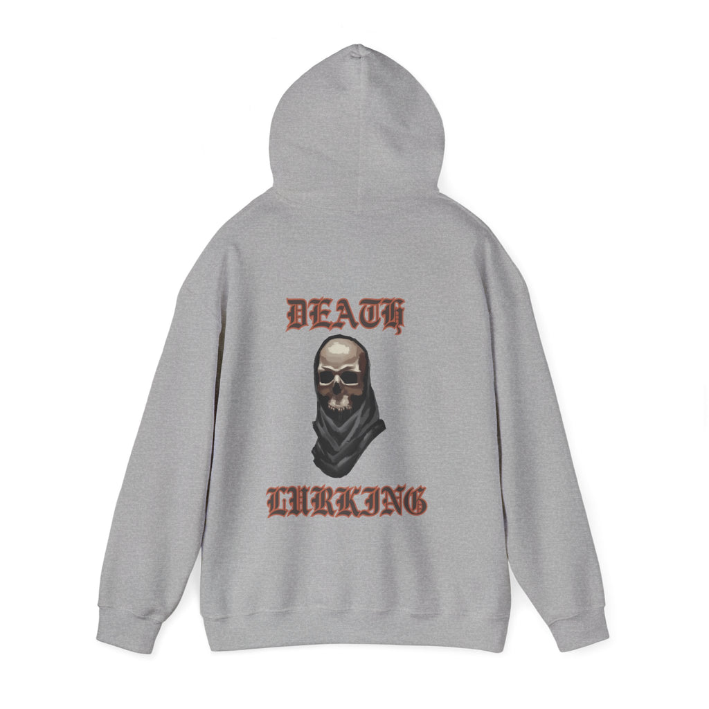 Death lurking hoodie, edgy skull art Hoodie, gothic skull sweat-shirt, warm pullover, mysterious skull art, Skull and mask Hoodie, design drawn by artist