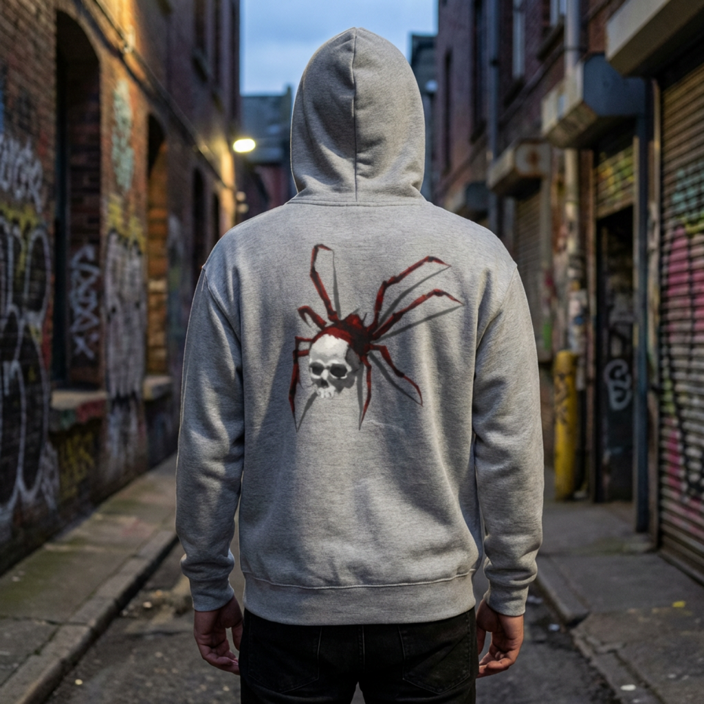 Spider skull art Hoodie, gothic skull sweat-shirt,  skull pullover, skull art, Skull Drip Hoodie, design drawn by artist