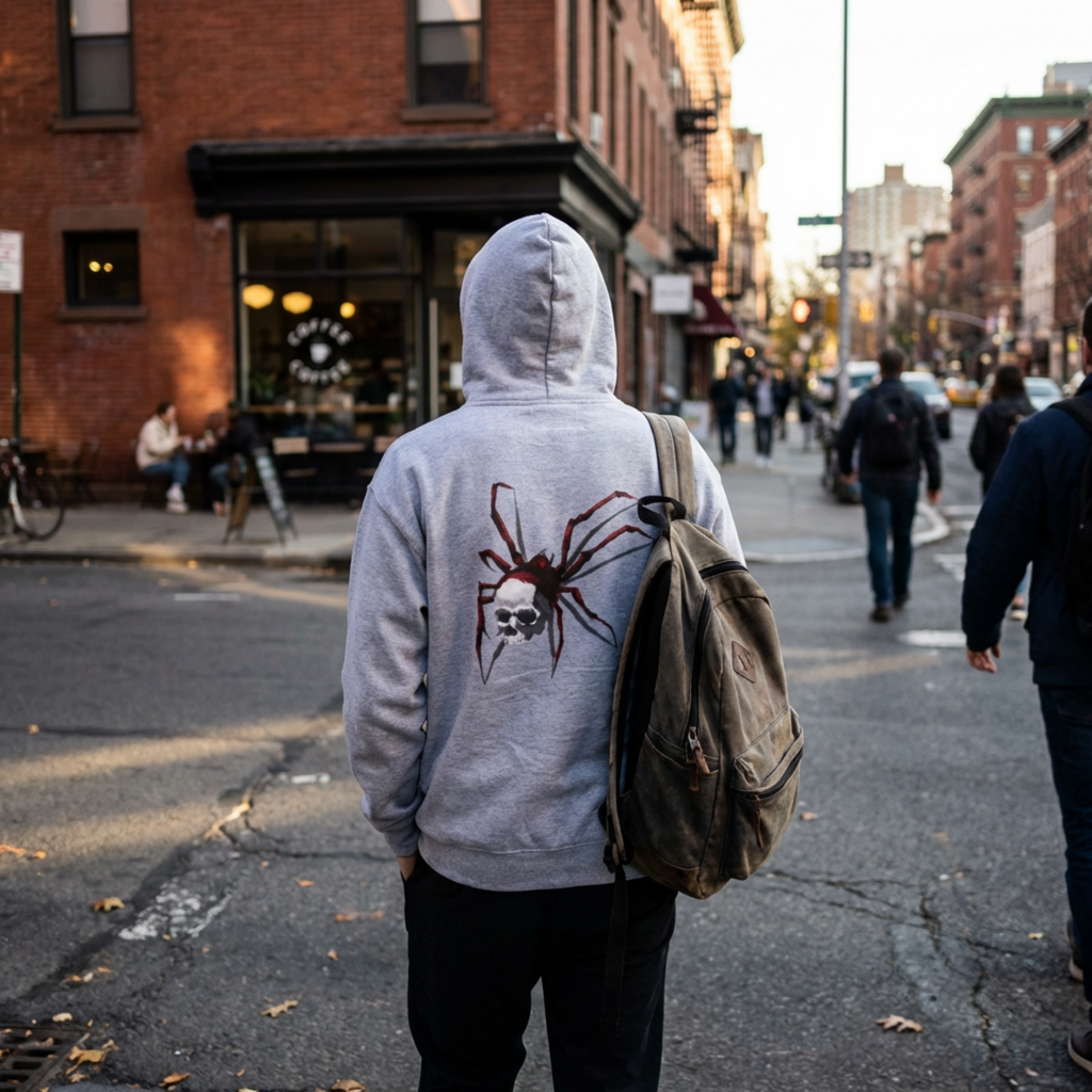 Spider skull art Hoodie, gothic skull sweat-shirt,  skull pullover, skull art, Skull Drip Hoodie, design drawn by artist