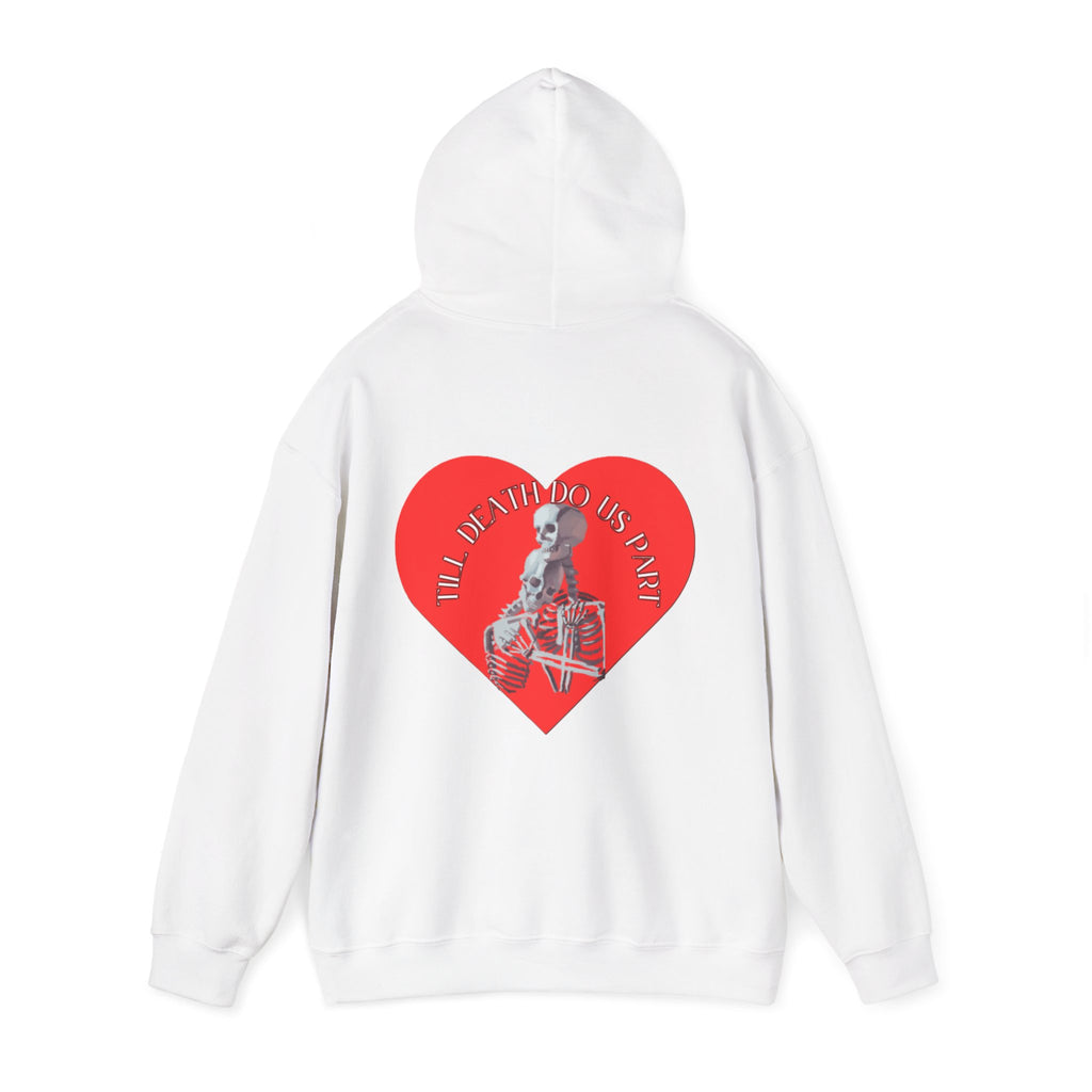 Skull and Heart Hoodie, gothic skull sweat-shirt, warm pullover, skull art, Romantic Skull Sweatshirt, Sweatshirt color, Edgy Love Skull Sweatshirt , design drawn by artist
