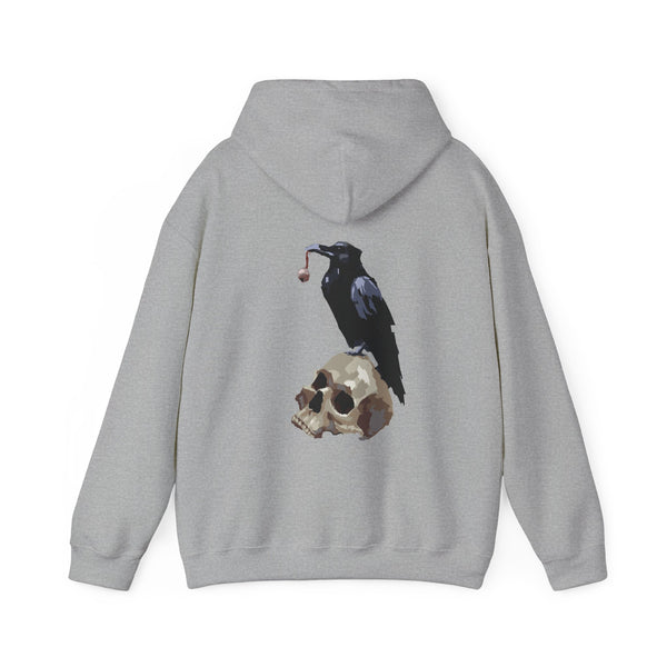 Crow & skull hoodie, edgy skull art Hoodie, gothic skull sweat-shirt, warm pullover, mysterious skull art, Skull and mask Hoodie, design drawn by artist