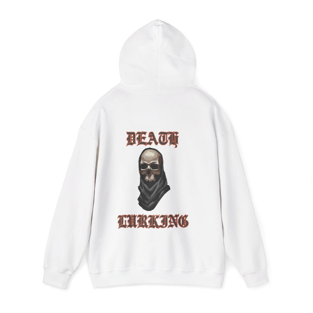 Death lurking hoodie, edgy skull art Hoodie, gothic skull sweat-shirt, warm pullover, mysterious skull art, Skull and mask Hoodie, design drawn by artist
