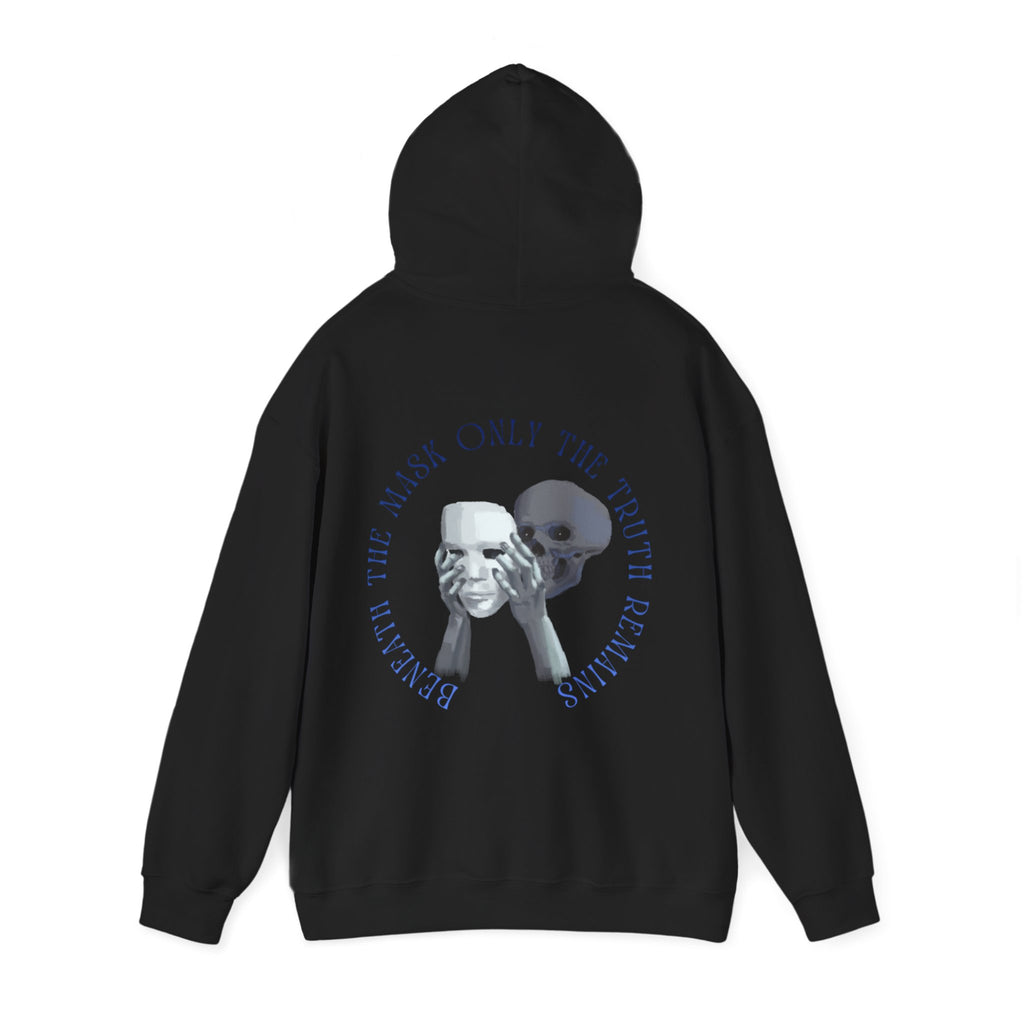 Masked death hoodie, edgy skull art Hoodie, gothic skull sweat-shirt, warm pullover, mysterious skull art, Skull and mask Hoodie, design drawn by artist